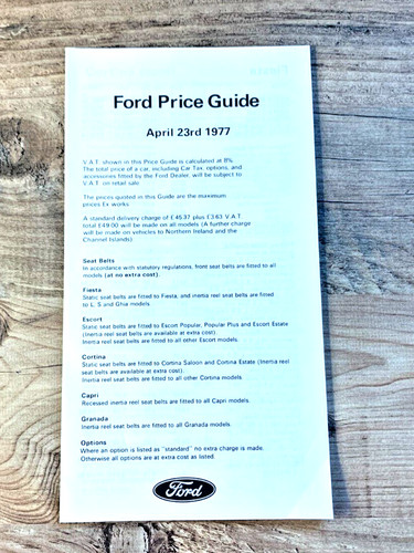 Ford price list 1977 - price, fiesta