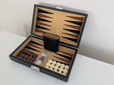 Hugo Boss Small Backgammon Set with Faux Leather Lockable Case - Complete 