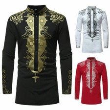 Men's Autumn Winter Luxury African Print Long Sleeve Dashiki Shirt Top Blouse