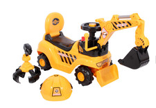 RICCO 2 in 1 Ride On Toy Digger Excavator Grabber Bulldozer with Helmet - New IB