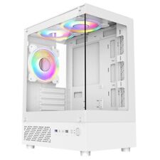 Gaming PC Case CiT White Micro ATX Tower Tempered Glass Panels ARGB LED Fans