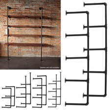 2X Pipe Shelf Brackets Industrial Iron Rustic Wall Floating Shelves Storage Unit