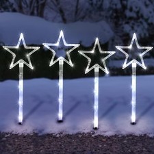 4 Pack 60 Christmas Outdoor Patio String Garden Stake Lights Stars 60cm