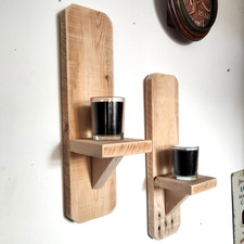 x2 Wooden Candle Holder Sconce
