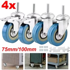 4 x Heavy Duty 100mm 500KG Rubber Swivel Castor Wheels Trolley Furniture Caster