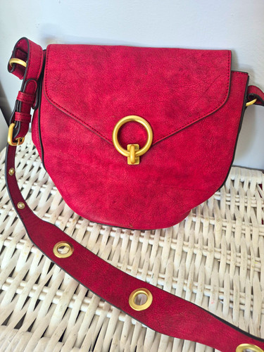 Red suede saddle - suede, bag