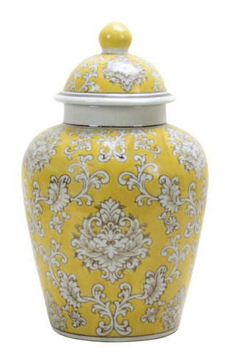 Yellow porcelain ginger jar - porcelain,