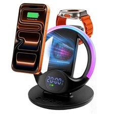 Multifunction Wireless Charger Station Digital Alarm Clock For iPhone Samsung