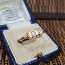 Monica Vinader 925 Sterling Silver Ring, Natural Diamonds, Size M US 6.25, Gold 