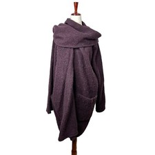 Terry Macey Women's Sz M Brown Lagenlook Jacket Scarf Assymetrical Mohair Blend