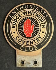 RUDGE WHITWORTH ENTHUSIASTS CLUB VINTAGE MOTORCYCLE CAR BADGE EMBLEM INSIGNIA