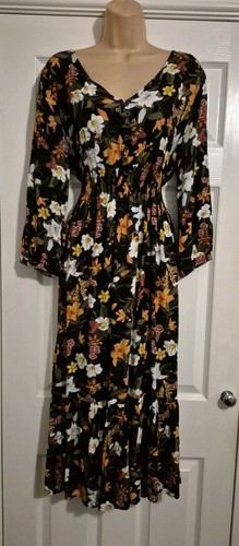 Black floral midi - black, dress