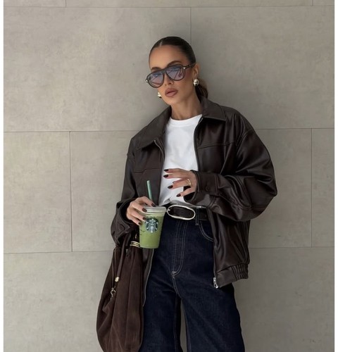 Zara faux leather bomber - faux,