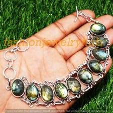 Natural Labradorite Gemstone Bracelet 1pcs Wholesale Lot 925 Silver Plated