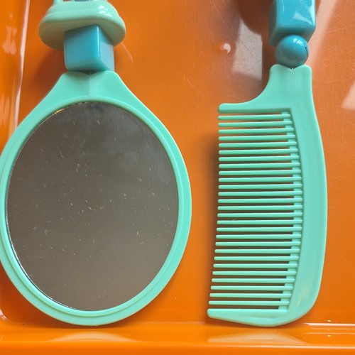Teal plastic hand mirror - hand, &