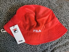 Fila Red Ribbed Embroidered Velour Bucket Hat One Size Brand New
