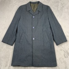 Canda Coat Mens 38 R Grey Wool Long Trench Single Breast Overcoat Checked Lined