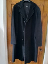 Bugatti Mens Long Coat 42R Superfine Wool Cashmere Black Overcoat 