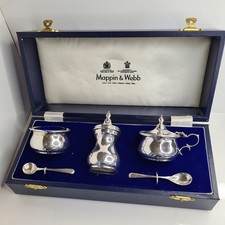 Mappin & Webb Solid Sterling Silver Condiment Set Fully Hallmarked 1987 Boxed 