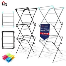 Clothes Airer 3 Tier Foldable Laundry Washing Drying Horse Dryer Rack Inc 20 Peg