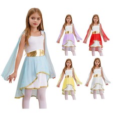 UK Kids Girls Ancient Greek Roman Toga Costume Athena Princess Roleplay Dress Up