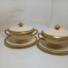 2 Sets Of Vintage England Soho Pottery Cups &saucers And Lid Cream ,gold