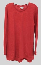 J. Jill Sz Small Fire Engine Red Cotton Tunic Slub Shirt Womens Top W/Pockets