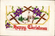 WW1 Silk postcard Happy Christmas Church Scene Soldier Message on Back