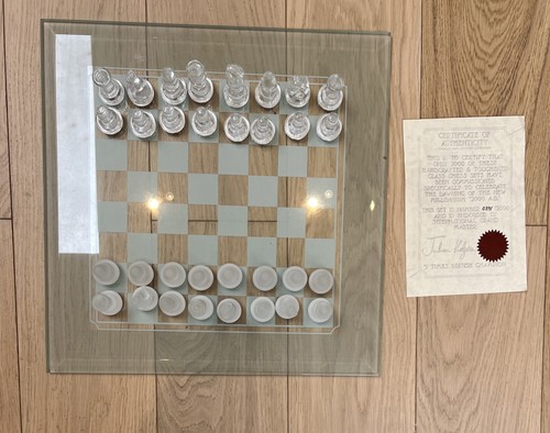 Glass chess set board and - set, (board