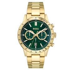 Hugo Boss HB1513923 Allure Mens' Gold & Green Stainless Chrono Watch + Gift Bag