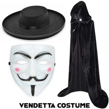 V For Vendetta Mask Anonymous Guy Fawkes Costume Halloween Fancy Dress Party Set
