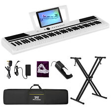 ♬Mustar Portable Digital Piano 88 Semi Weighted Keys Keyboard Pedal Stand White