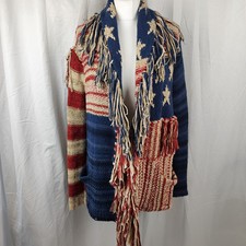 Ralph Lauren Denim & Supply Cardigan Size M/L Stars Stripes Fringe Tassels USA 