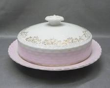 Vintage Porcelain Round Covered Plate/Bowl Germany Hand Painted Pink/White