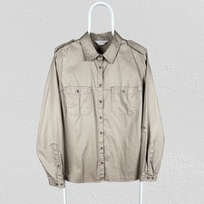 Orvis Beige Safari Shirt Long Sleeve Mens Large