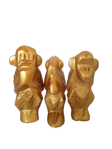 Three wise monkeys hand carved - three,