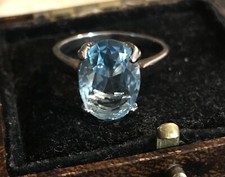 Vintage Style Jewellery Blue Topaz Ring 18K White Gold Plated
