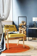 Orange Natural Hand Woven Reversible Round Jute Rug Braided Indoor Floor Carpet