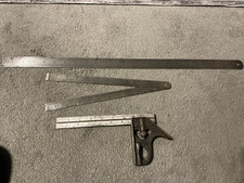 A Lovely Vintage RABONE Adjustable Engineers Square & 2 Metal Rulers