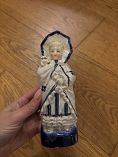 Staffordshire Toby Woman Blue and White China Porcelain Figurine Antique Vintage