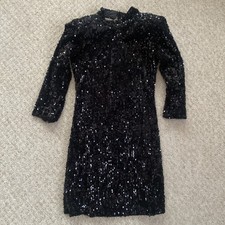 Zara 3/4 Sleeve Black Sparkly Sequins Backless Cocktail Party Dress Size Small 