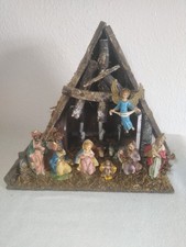 Vintage Christmas Nativity Scene Set Stable wood Paper mache