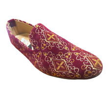 Handmade Men's Jutti Indian Khussa SHOE (UK_ 9) MAHROON-GOLD Ex Display