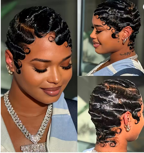 Finger wave pixie cut - wave, lace