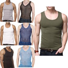 MENS VEST 100% COTTON GYM TRAINING TANK TOP  MESH SLEEVELESS SUMMER GYM NEW