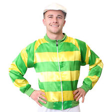  JOCKEY COSTUME 2 PIECE GREEN SET MENS HORSE RACING FANCY DRESS ADULT JACKET CAP