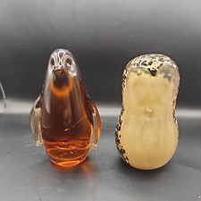 2 Wedgwood Glass Animal Paperweights - Owl & Penguin