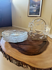 Vtg Set of 6 Soga Glass Plates w/ Frosted Bluebell Flower Design