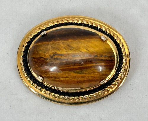 Brooch oval tiger eye - brooch,