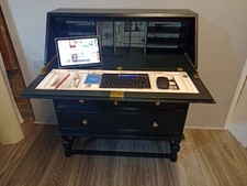 Stunning Vintage Bureau Workstation Solid Oak. Writing Desk, Satin Black.